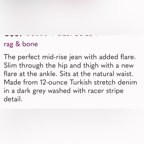 Rag & Bone Cate Mid-Rise flare jeans size 26 - Picture 6 of 6